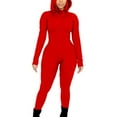 thumbnail image 2 of Summer savings SEMPAI Women's Solid Color Long-sleeved Hooded Elastic Sexy Exercise Fitness Romper Bodycon Long Pants Up to 65% off, 2 of 4