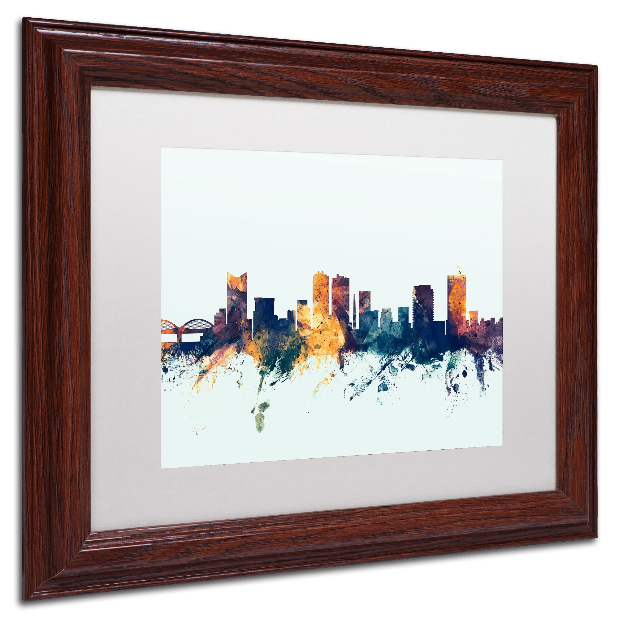 "Fort Worth Texas Skyline Blue" Canvas Art by Michael Tompsett, White Matte, Wood Frame