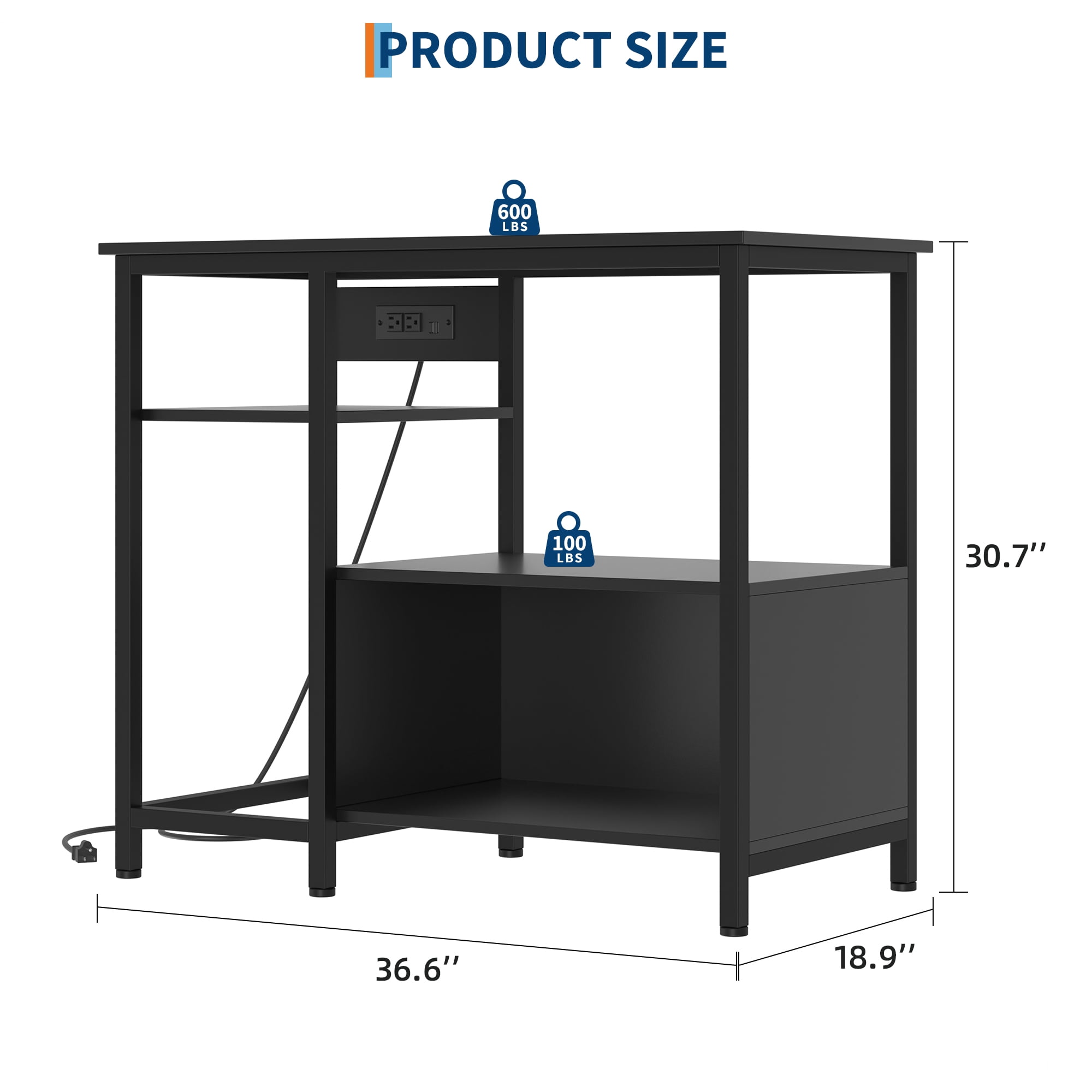DSstyles 40-50 Gallon Fish Tank Stand with Power Outlets, Metal Aquarium Stand with Accessories Storage, Heavy Duty Fish Tank Table Suitable for Turtle, Reptile Terrarium, 1000LBS Capacity – Black