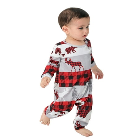 

JOYFEEL Pajamas Set Christmas Sleepwear Xmas Cartoon Printed Loungewear Long Sleeve Plaid Pajamas Family Matching Nightgown