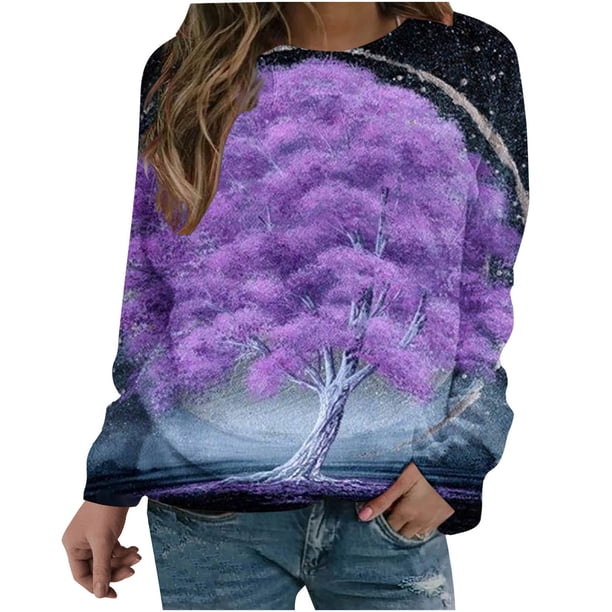 Camisas de mujer con estampado gráfico de manga larga con cuello redondo, sudadera, suéter, tops cómodos Fridja hkj1471