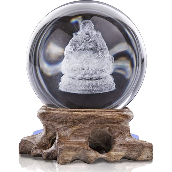 H&D Crystal Buddha Statue Buddha Figurine - 3D Crystal Ball with Stand (Clear)