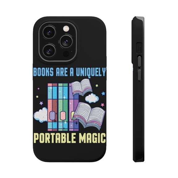 DistinctInk Tough Case for Apple iPhone 15 PRO (6.1" Screen), Compatible with MagSafe Charging - Books Are A Portable Magic