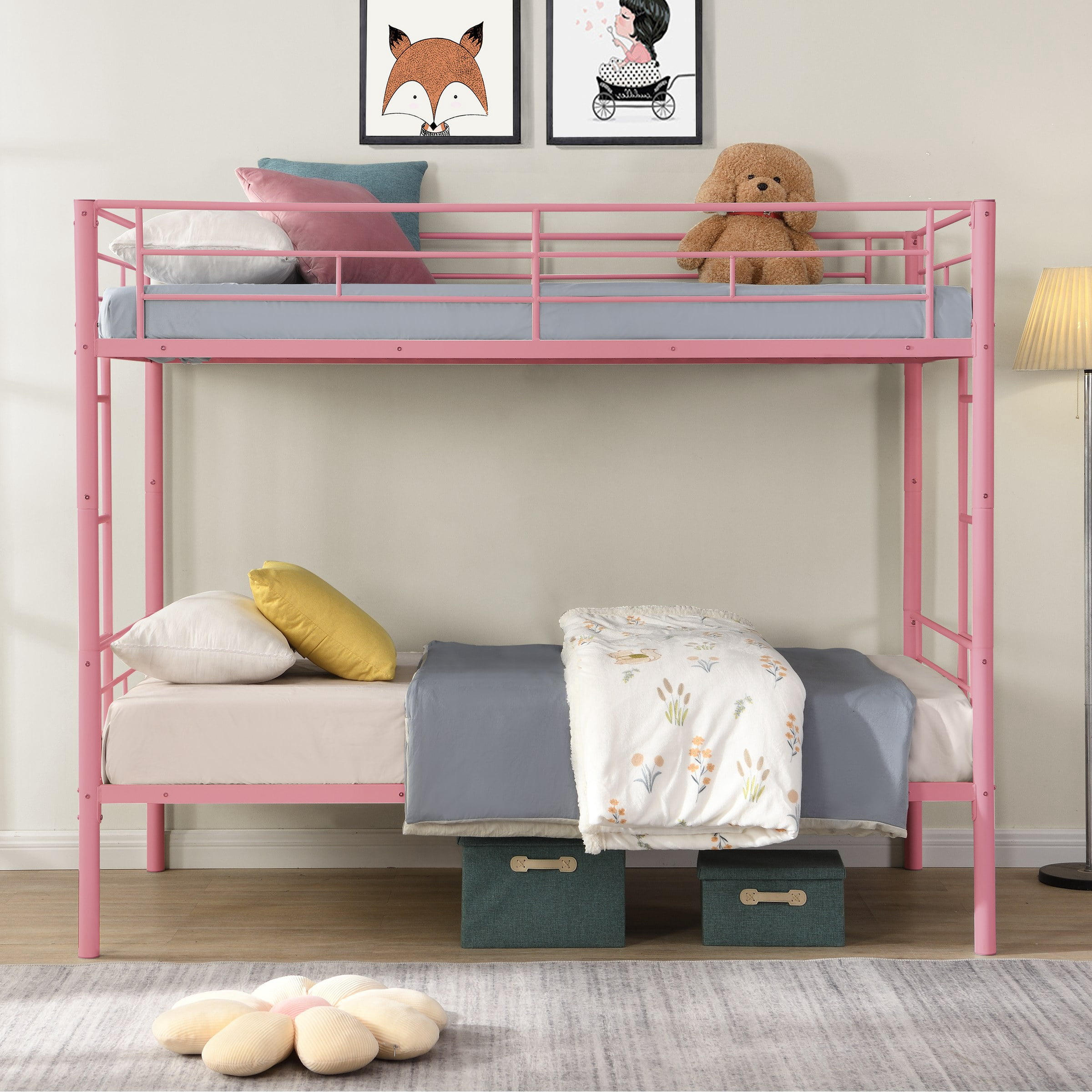Metal Bunk Bed Pink Twin Over Twin