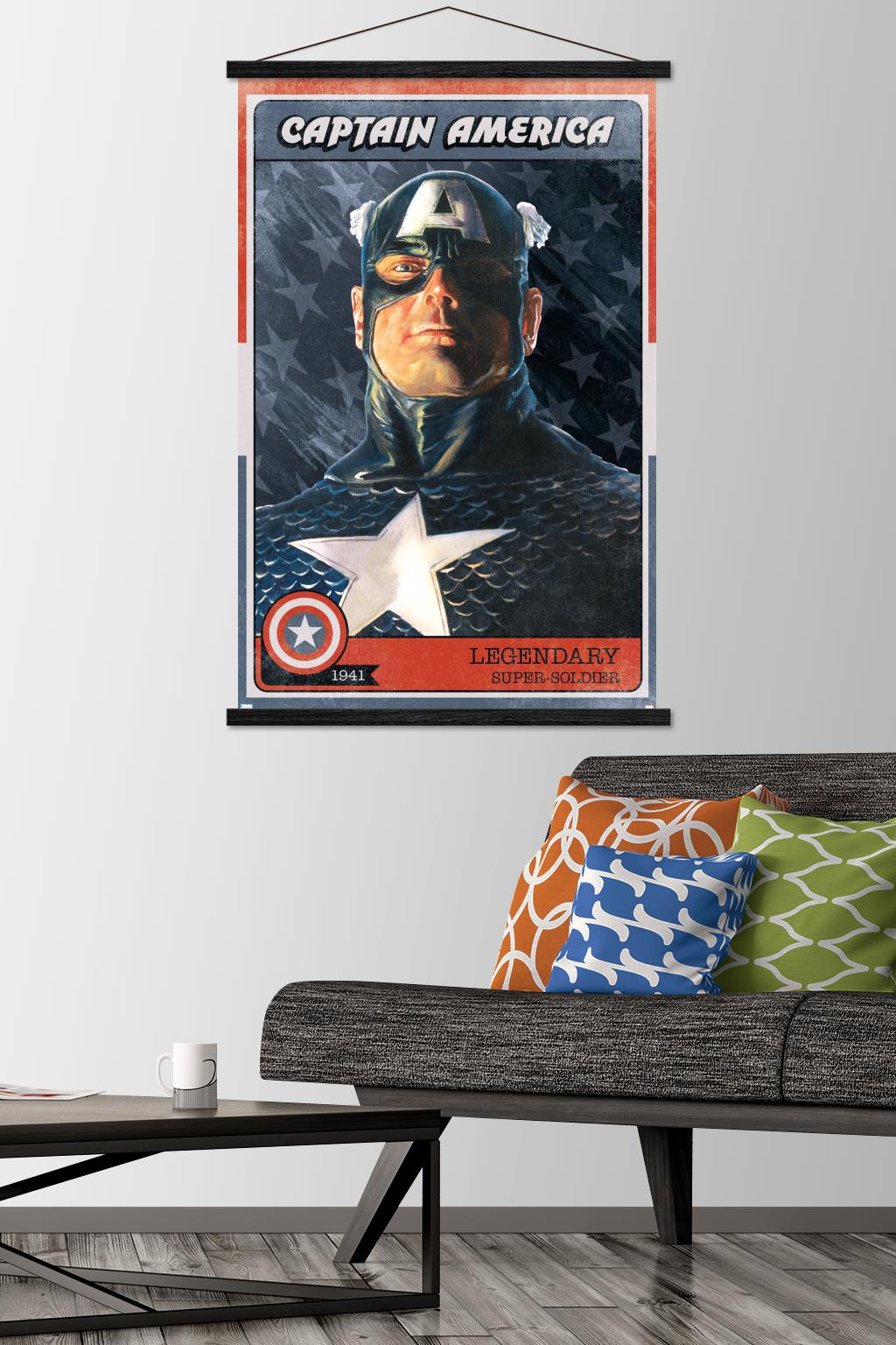 Marvel Comics - Captain America Card Wall Poster with Wooden Magnetic Frame, 22.375" x 34"