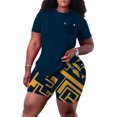 thumbnail image 1 of Fashnice Ensemble de Jogging pour Femmes Col Rond Ensemble de Détente Taille Élastique Deux Pièces Tenue Décontractée Gym T-Shirts+Shorts Bleu Marine TP, 1 of 2