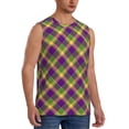 thumbnail image 2 of Fotbe Men's Mardi Gras Plaid Print Men's Sleeveless Muscle Tank Tops Casual T-Shirts for Gym Workout Beach-XX-Large, 2 of 8
