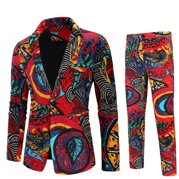 Cloudstyle 2 Piece Mens Floral Print Suit for Party Dress Slim Jacket 1 Button Blazer