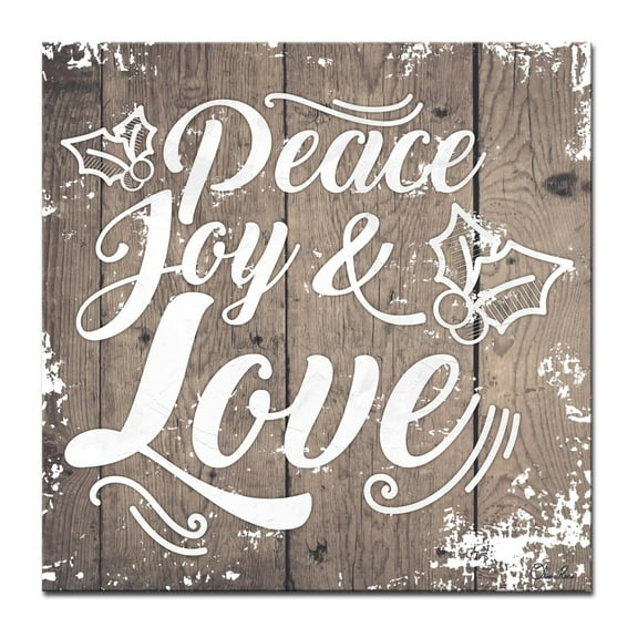 Brown and White Christmas Peace Joy Love Wrapped Square Wall Art Decor 20" x 20"