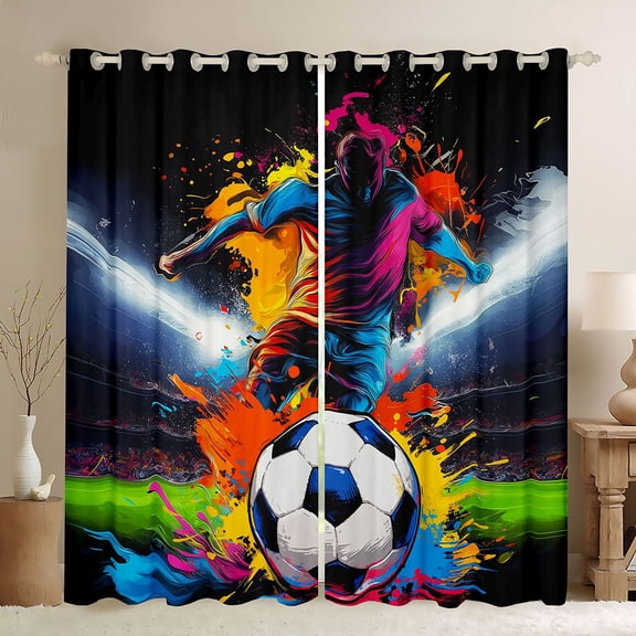 Erosebridal Soccer Graffiti Splash Black Out Curtains for Kids Teens,Boys Girls Sport Gamer Curtains Pack of 2 (42x63 Each),Breathable Home Decor