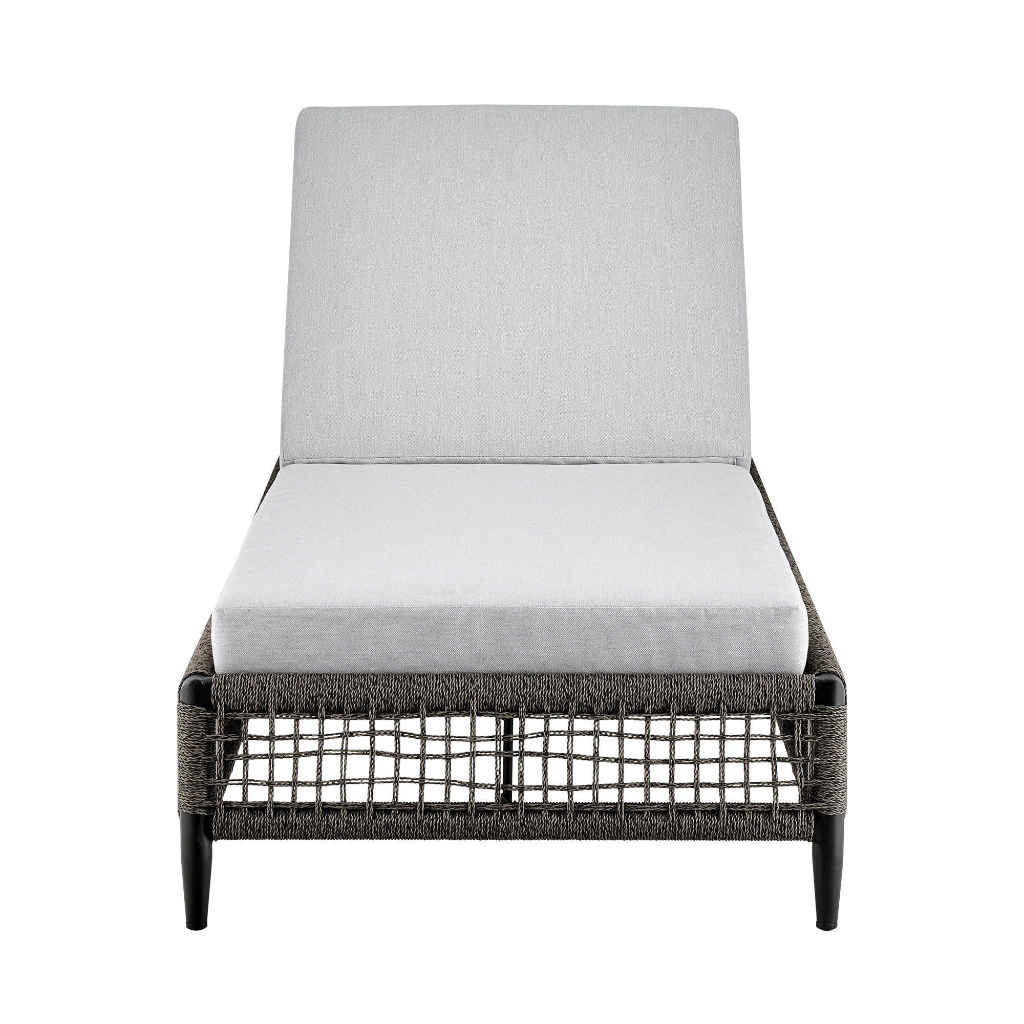 Felicia Outdoor Patio Adjustable Chaise Lounge Chair in Aluminum with Grey Rope and Cushions