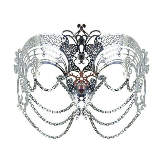 Máscara de , cubierta facial con cadena para baile, baile, juego de roles, disfraces Plata