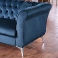 thumbnail image 4 of Teal Blue Velvet Chesterfield Sofa 3 Seater Tufted Couch with Scroll Arm and Scroll Back for Living Room, 4 of 11