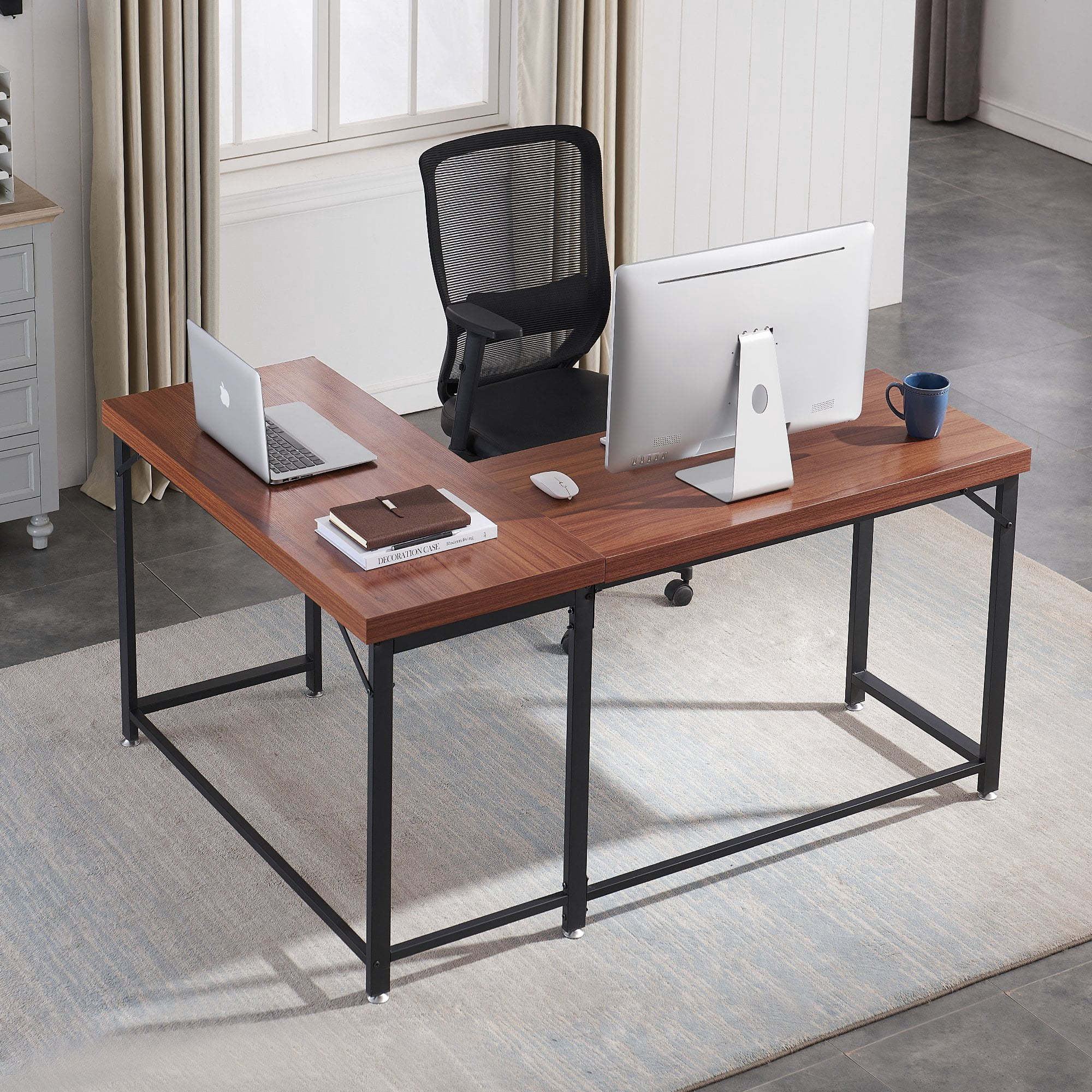 Ivinta Industrial L-Shaped Desk, 57.9"D x 44.1"W, 1 Count, 1 Pack