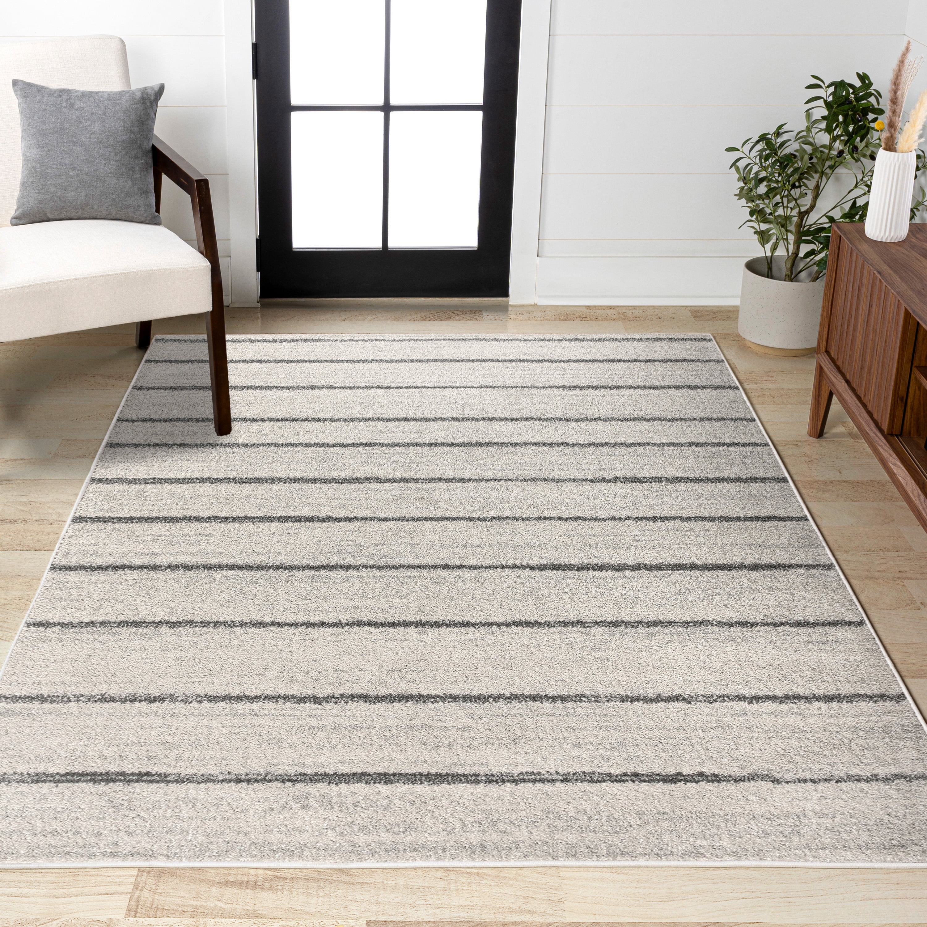 JONATHAN Y MOROCCAN HYPE 8 x 10 Area Rug, Williamsburg Minimalist Stripe - Cream/Gray, MOH201A-8