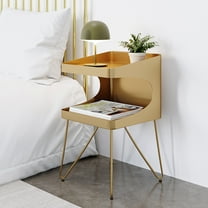 Homary Modern Gold Metal Nightstand with 2 Shelves and Handle Bedside Table