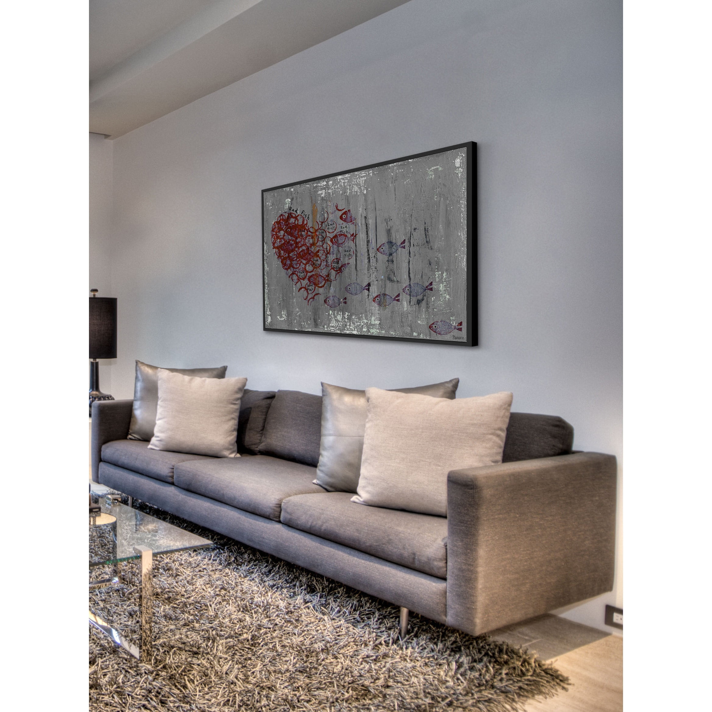 Fish Heart Floater Framed Painting Print on Canvas