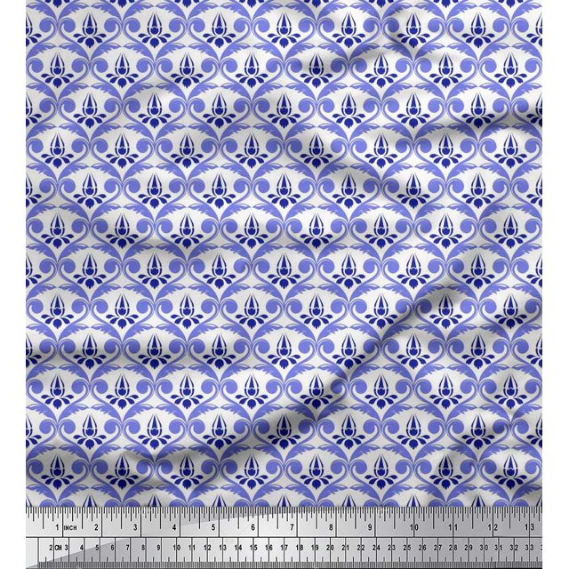 Soimoi Tissu Poly Georgette Ogee Damas Imprimé Tissu au Mètre 52 Pouces de Large