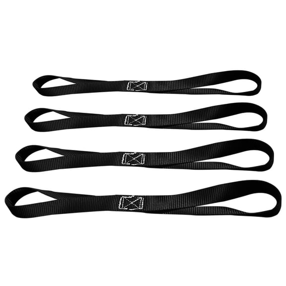 Mega Cargo Control 1" Black Soft Tie Loops, 4 Pack UTV Offroad & Motorcycle Handlebar Tie Downs - 2400 LBS Break Strength