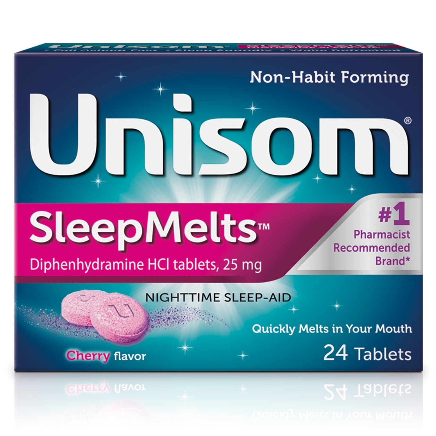 Unisom SleepMelts Tablets, Sleep-Aid with 25mg Diphenhydramine HCI, Cherry, 24 ct.