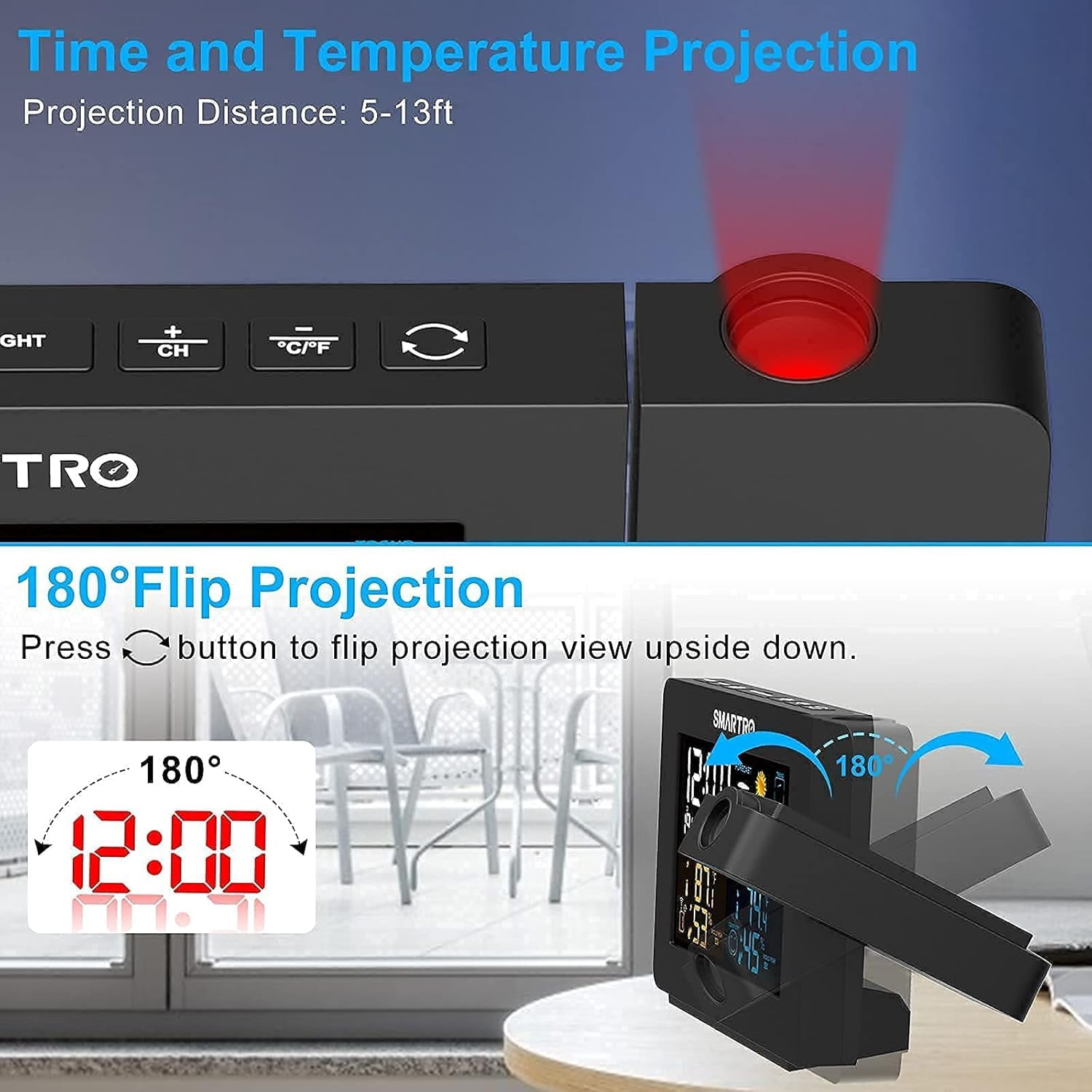 SC91 Projection Alarm Clock with Weather Station & SC42 Hygrometer for Bedroom