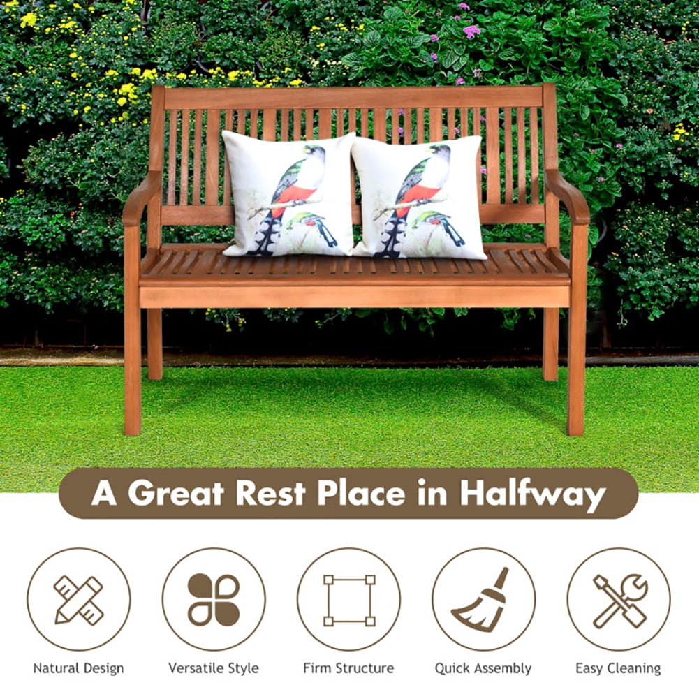 Aimee Lii Two Person Solid Wood Garden Bench with Curved Backrest and Wide Armrest, Outdoor Patio Furniture