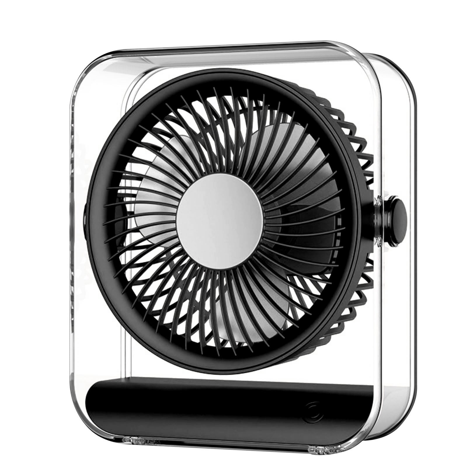 YardChic 1Pc Portable Desk Fan, Transparent USB Rechargeable Desk Fan, Ultra Quiet Battery Powered Table Fan, Rechargeable Air Circulator Fan for Bedroom Cooling, Dorm, Home, Kitchen
