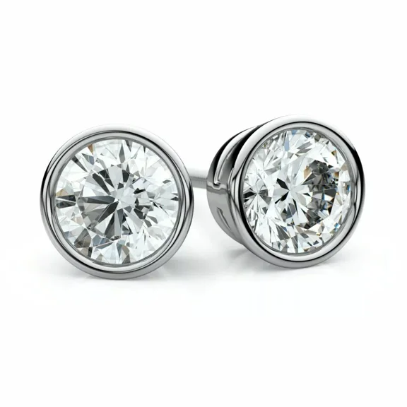 Women's Men's 4TCW Round Cut Lab Created Diamond Bezel Set Stud Earrings in 14k White Gold Plated