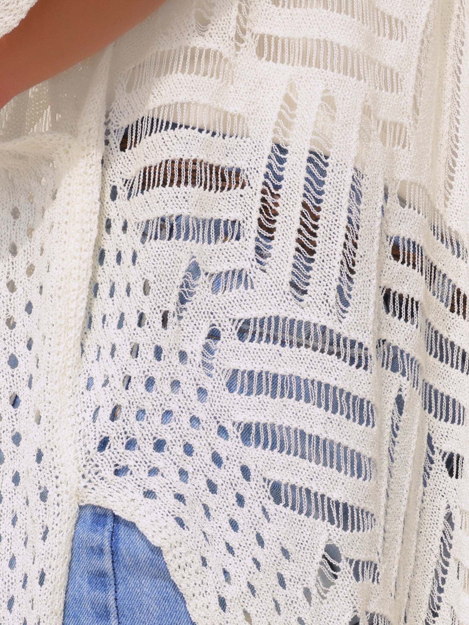 DARING DIVA Crochet Short Sleeve Open Front Lightweight Boho Cardigan M White