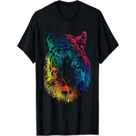 BESTLUCKY Rainbow Tiger Graphic Animal Lover T-Shirt