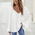 thumbnail image 2 of Blusa de corte casual con cuello en V y manga larga con cordón para mujer de moda para citas en la oficina Blanco XXL, 2 of 6