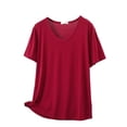 thumbnail image 3 of Women Pajama Tops Solid Crew Neck Short Sleeve Thin Plain Style Basic Layering Tee Sleep Top, 3 of 5