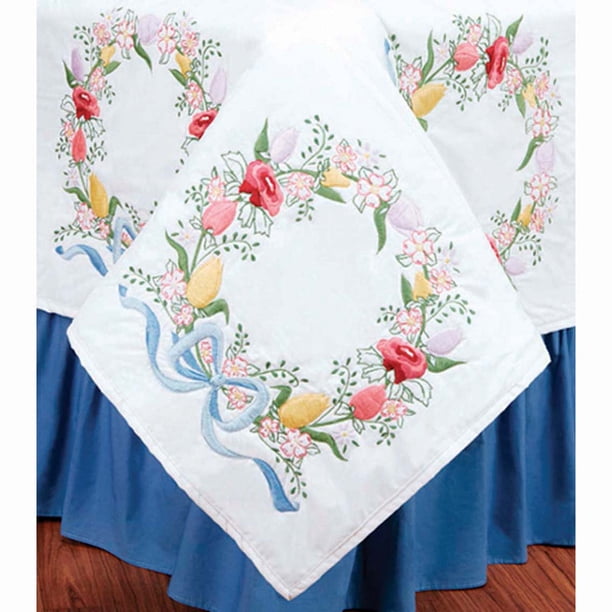 Herrschners® Wreath of Flowers Quilt Blocks Stamped Embroidery