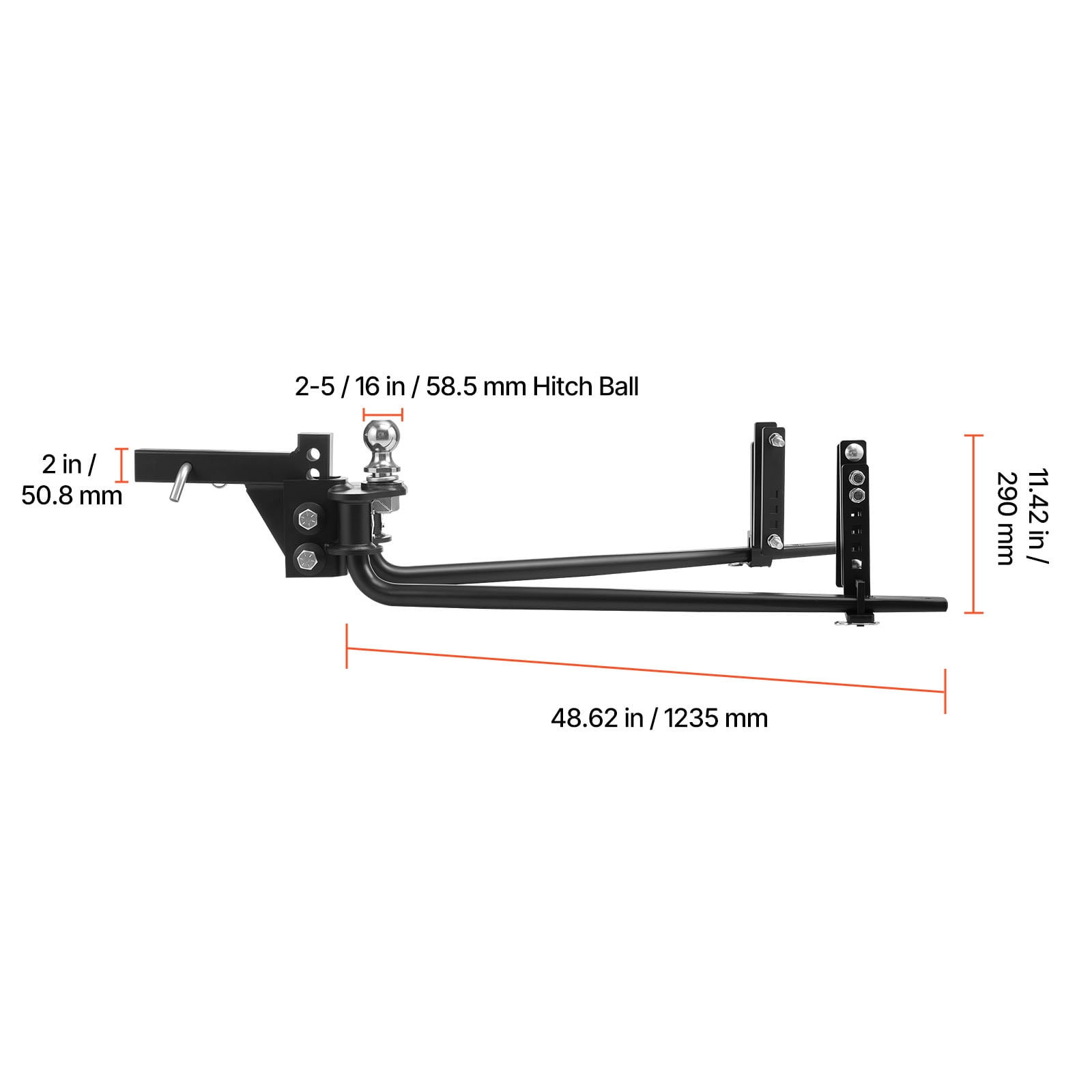 KFFKFF Weight Distribution Hitch, 14000 lbs Towing Capacity & 1400 lbs Tongue Load, Kit with Sway Control, 2 in Shank & 2-5/16 in Ball, Trailer Load Leveling Solution