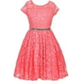 thumbnail image 1 of Lovely Floral Lace Rhinestones Skater Party Easter Flower Girl Dress for Little Girl Coral 2 JK19.88S BNY Corner, 1 of 4