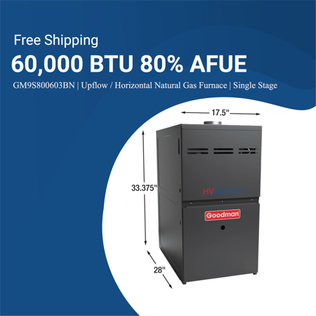 Goodman GM9S800603BN 60K BTU 80% Single Stage LP / Gas Furnace -17.5"- Upfow