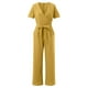 thumbnail image 4 of ICHUANYI Clearance Women's Solid Pocket Romper Short Sleeve V-neck Belt Loose Overalls Cotton And Linen Jumpsuit(Yellow, L) ICHUANYI WER2023080901448, 4 of 7