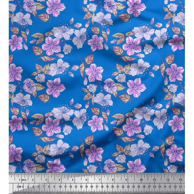 Soimoi Modal Satin Fabric Leaves & Buttercup Floral Print Fabric by Yard 42 Inch Wide