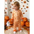 thumbnail image 5 of Cjfdfy Toddler Baby Girl Halloween Satin Pajamas Pumpkin Bow Print Button Furry Trim Long Sleeve Tops Pants Two-piece Set Kids Cute Halloween Pumpkin Sleepwear Set, 5 of 9
