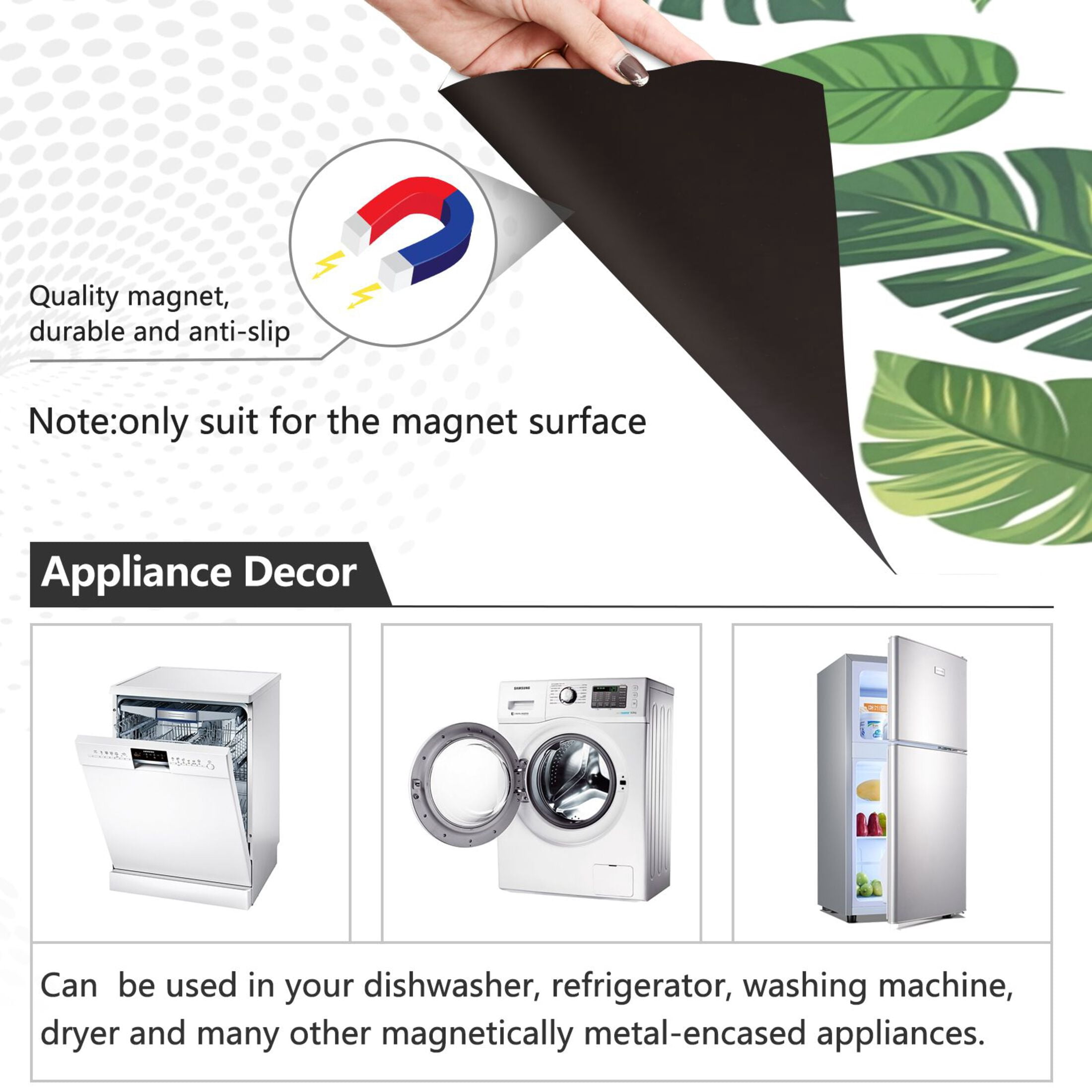 Dishwasher Magnetic Sticker 23x26 Inch Refrigerator Magnetic Sticker Washing Machine Magnetic Sticker Kitchen Panel Magnetic Sticker Home Decor Cartoon Tropical Leaf