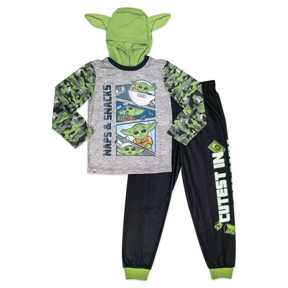 Lego Baby Yoda Boys Hooded Long Sleeve Top and Pants 2-Piece Pajama Sleep Set, Sizes 4-12