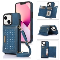 Tarise iPhone 13 Wallet Case Cover for Women Men, iPhone 13 Case with Strap, Glitter PU Leather Crossbody Strap RFID Blocking Kickstand Magnetic Clasp Phone Case for iPhone 13 6.1 inch 2021, Blue
