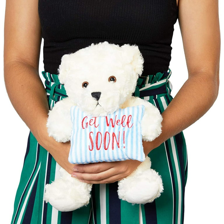 Get Well Teddy Bear with Gray Hoodie 9 Stuffed Animal Plushie Doll for  Comfort and Love with Get Well Soon Card (White Nose)