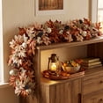 thumbnail image 7 of 6.5 Ft Artificial Fall Harvest Garland with Maple Leaves Pinecones White Berries and Cream Pumpkin Accents Hanging Vine for Fireplace Mantel Staircase Thanksgiving Home Decor, 7 of 7