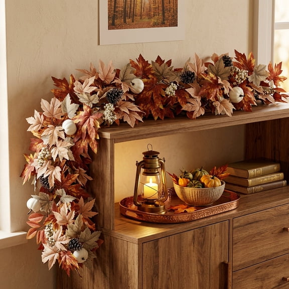 AuroraX Halloween Maple Leaf Vines Artificial Fall Garland Decoration Cute Autumn Farmhouse Hanging Thanksgiving Decorations