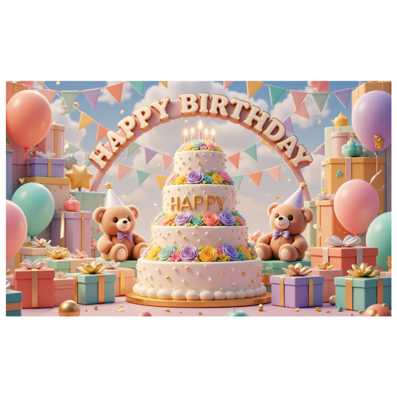 Decorative Banner Happy Birthday Cake Teddy Bear for Birthday Celebration Kids Party Decorations