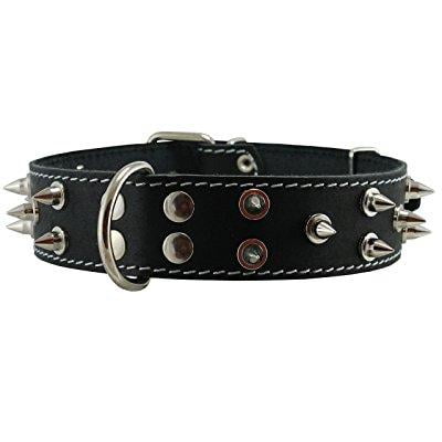 real leather black spiked dog collar spikes, 1.6 wide. fits 19-23.5 neck, large breeds cane corso, american