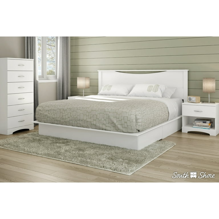 South Shore Step One Platform Bed With Drawers Color White Finish Pure White Size Full Queen Type With 2 Drawers