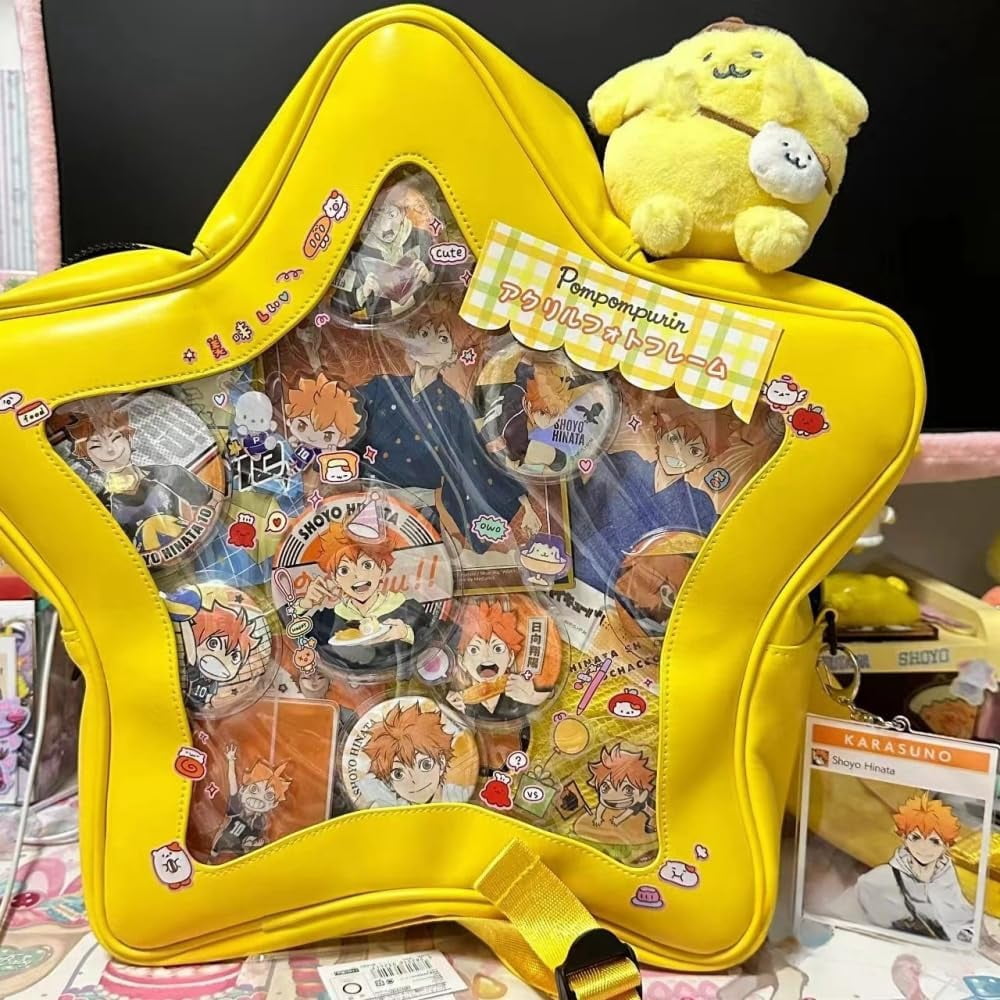 Yellow Star Kawaii Backpack PU Leather Ita Bag Backpack Y2k Shoulder Bag Aesthetic Cute Backpack (Yellow)