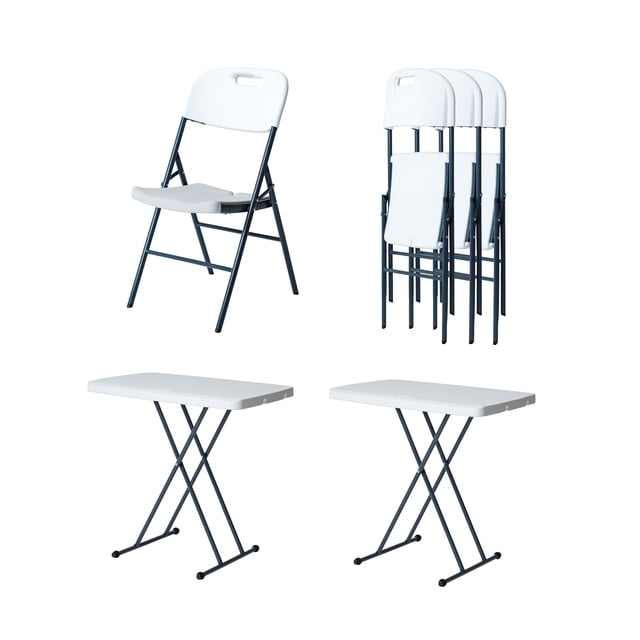 Mesa Plegable Blanca Ajustable Paquete 2 piezas + 4 Sillas Plegables Blancas LOOMBER